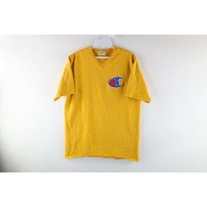 Champion Streetwear Mens Large Faded Big Logo Patch Short Sleeve T-Shirt Yellow